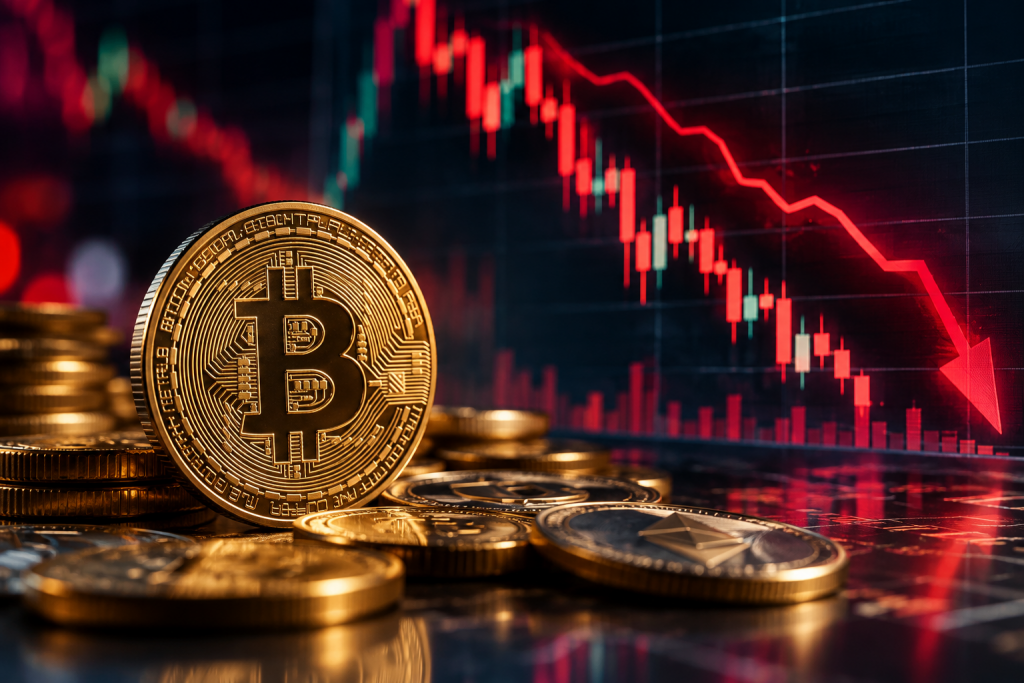 Rischio crollo crypto con Bitcoin e grafico del mercato